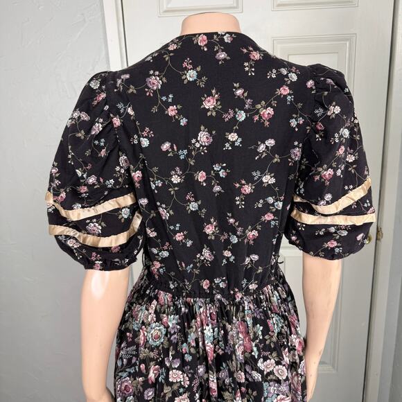 Vintage 70s JCPenney Women's Dress Prairie Floral Cotton Party Button I4-18 - Picture 5 of 7